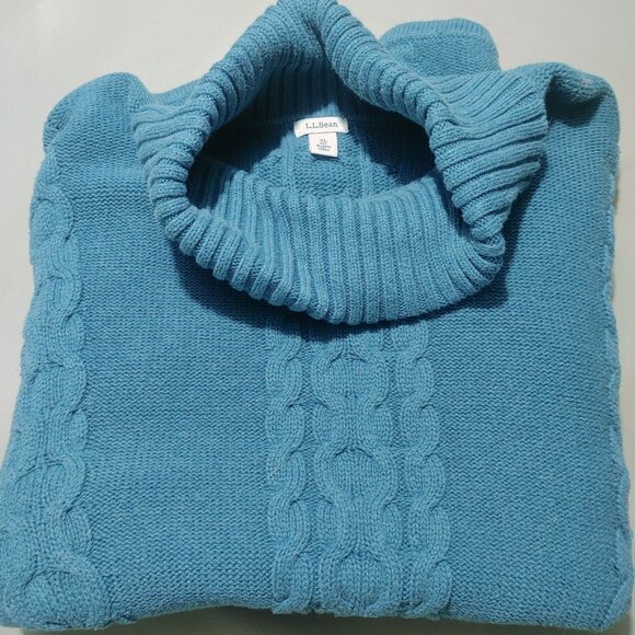 XL Sweater Teal L.L.Bean Womens  Cotton Cable Knit Turtleneck - Picture 5 of 10